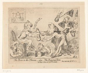 Spotprent op Warren Hastings, 1788 Poklona trůnu, -alias- Poklona prosící od James Gillray