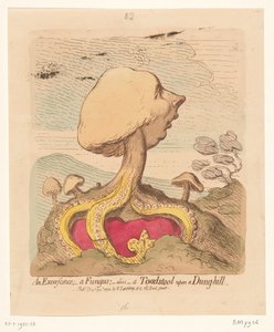 Karikatura Williama Pitta mladšího, 1791 Výrůstek; - houba; -alias- Muchomůrka na kopci hnoje od James Gillray