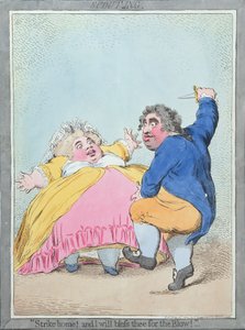 Spouting, vydala Hannah Humphrey v roce 1792 (ručně kolorovaný lept) od James Gillray