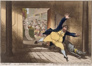 Stealing Off neboli Prudent Secesion, vydané Hannah Humphrey v roce 1798 (ručně kolorovaný lept s akvatintou)
