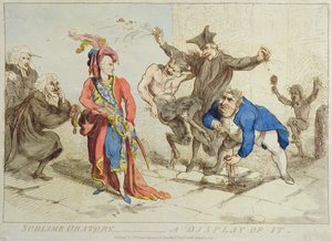 Sublime Oration: A Display of It, vydal T. Harmar v roce 1788 (ručně kolorovaný lept) od James Gillray