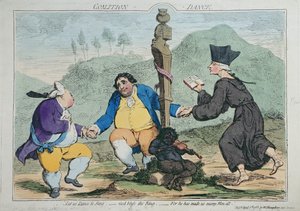 Koaliční tanec, publikoval William Humphrey v roce 1783 (ručně kolorovaný lept)