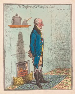 The Comforts of a Rumford Stove, pub 1800 (ručně kolorovaná rytina) od James Gillray