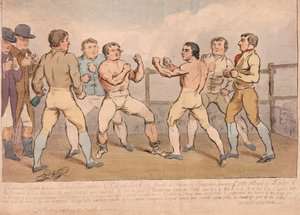 Slavná bitva mezi Richardem Humphreysem a Danielem Mendozou, 9. ledna 1788, pub. 1788 (ručně kolorovaná rytina)