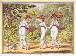 The Graces in a High Wind, Scéna převzatá z Nature v Kensington Gardens, hospoda. od Hannah Humphrey, 1810