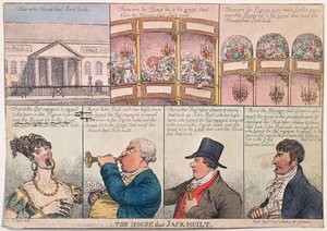 Dům, který postavil Jack, vydal Walker v roce 1809 (ručně kolorovaný lept)