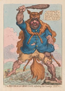 Republikán Hercules bránící svou zemi, hospoda. 1797 (ručně kolorovaná rytina)