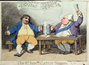 The Right Honorable Catch Singers, publikoval William Humphrey v roce 1783 (ručně kolorovaný lept)