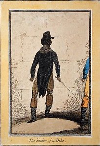 The Shadow of a Duke, publikoval Hannah Humphrey v roce 1795 (ručně kolorovaný lept) od James Gillray