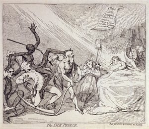 Nemocný princ, nakladatelství S.W. Fores v roce 1787 (lept) od James Gillray