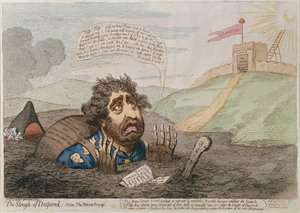 The Slough of Despond, vydala Hannah Humphreyová v roce 1793 (ručně kolorovaná rytina) od James Gillray