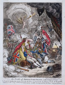 Smrt admirála Horatia Nelsona (1758-1805) v době vítězství od James Gillray