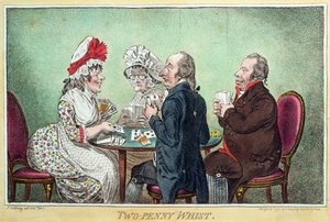 Two-Penny Whist, publikoval Hannah Humphrey v roce 1796 (lept, rytina, akvatinta a wc na papíře)