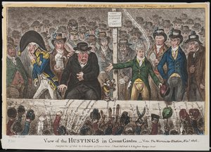 Pohled na Hustings v Covent Garden – Vide. Westminsterské volby, listopad 1806