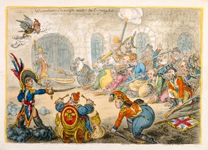 Westminster Conscripts under Training Act, vydané Hannah Humphrey v roce 1806 (ručně kolorovaný lept)