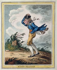 Windy Weather, vydané Hannah Humphrey v roce 1808 (ručně kolorovaný lept)