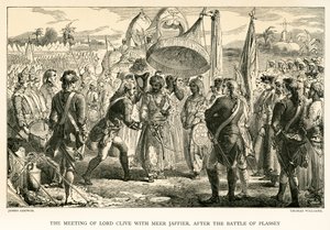 Setkání Lorda Cliva s Meer Jaffierem po bitvě u Plassey (rytina) od James Godwin