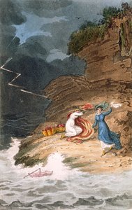 Dvě Regency Belles uvízlé na pobřeží bouře, c1795-1805.