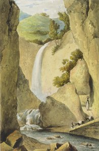 Vodopád na Návětrné cestě u Kingstonu, z knihy "A Picturesque Tour of the Island of Jamaica", vyryl Thomas Sutherland, 1824