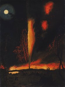 Hořící ropný vrt v noci, poblíž Rouseville, Pensylvánie od James Hamilton