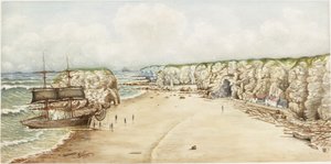 Brig na mělčinu v Marsden Rock (akvarel, tělová barva a tužka na papíře na kartičce)) od James Henry Cleet
