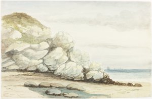 Durham Coast u Marsdenu (akvarel, tělová barva a tužka na papíře na kartičce)