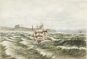 Rescue off Tynemouth (akvarel a tělová barva na papíře)