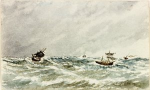 Storm at Sea off the Tyne (akvarel a tělová barva na papíře)
