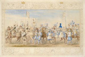 Pokračování družiny markýze z Waterfordu, dračího rytíře a vikomta Alforda, rytíře černého lva, 1839 (tužka, wc, kvaš a zlatá barva na papíře) (viz také 366229)