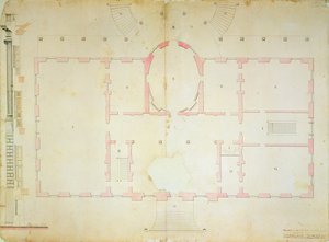 Plán Presidents House, Washington, 1792 (peritura inkoustu a tužka na papíře) od James Hoban