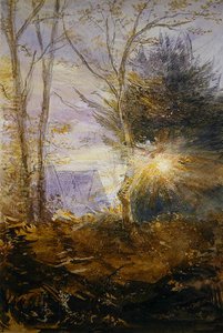 Východ slunce, Abinger, Surrey (akvarel na papíře) od James Holland