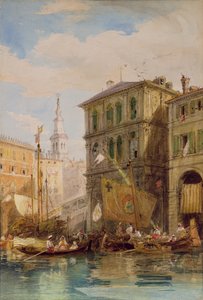 Palazzo Dei Camerlinghi, Benátky, kolem 1835-55 (tužka a akvarel) od James Holland
