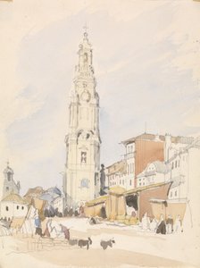 The Tower of the Clergy, Porto (wc nad grafitem na papíře) od James Holland
