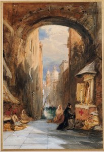 Benátky: Edicola pod obloukem, se Santa Maria della Salute v dálce, 1853 od James Holland