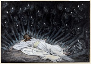 Andělé přišli a sloužili mu, ilustrace pro Život Krista, cca 1886-94 (wc a kvaš na kartonu) od James Jacques Joseph Tissot