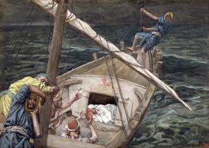 Kristus spí během bouře, ilustrace pro The Life of Christ, c.1886-94 (wc a kvaš na kartonu) od James Jacques Joseph Tissot