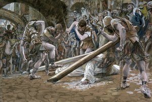 Kristus padá pod křížem, ilustrace pro The Life of Christ, c.1884-96 (wc & kvaš na kartonu) od James Jacques Joseph Tissot