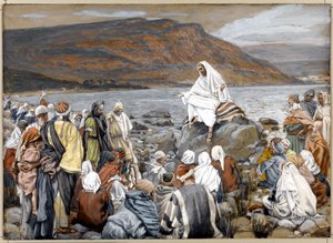 Ježíš učí lidi u moře, ilustrace pro The Life of Christ, c.1886-96 (neprůhledný akvarel přes grafit na šedém tkaném kartonu) od James Jacques Joseph Tissot
