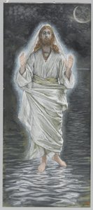 Ježíš chodí po moři, ilustrace ze Života našeho Pána Ježíše Krista (wc přes grafit na papíře) od James Jacques Joseph Tissot