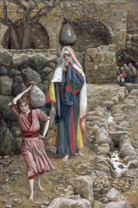 Ježíš a jeho matka u fontány, ilustrace k The Life of Christ, c.1886-94 (wc & kvaš na kartonu) od James Jacques Joseph Tissot