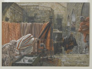 Josef z Arimatie žádá Piláta, aby prosil o povolení odstranit Ježíšovo tělo, ilustrace ze Života našeho Pána Ježíše Krista, 1886-94 (wc přes grafit na papíře) od James Jacques Joseph Tissot