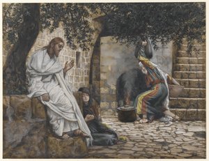 Marie Magdalena u Ježíšových nohou, ilustrace ze Života našeho Pána Ježíše Krista, 1886-94 (wc přes grafit na papíře) od James Jacques Joseph Tissot