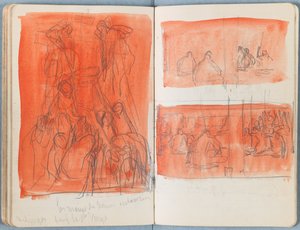Stránky z alba Sketches for The Life of Our Lord Jesus Christ, pozdní 80. léta 19. století (grafit a praní na papíře) od James Jacques Joseph Tissot