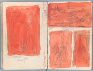 Stránky z alba Sketches for The Life of Our Lord Jesus Christ, pozdní 80. léta 19. století (grafit a praní na papíře) od James Jacques Joseph Tissot