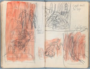 Stránky z alba Sketches for The Life of Our Lord Jesus Christ, pozdní 80. léta 19. století (grafit a praní na papíře) od James Jacques Joseph Tissot