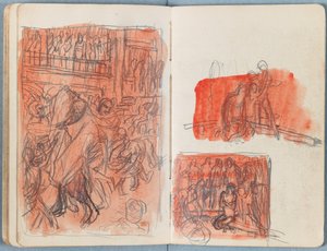 Stránky z alba Sketches for The Life of Our Lord Jesus Christ, pozdní 80. léta 19. století (grafit a praní na papíře) od James Jacques Joseph Tissot