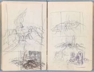 Stránky z alba Sketches for The Life of Our Lord Jesus Christ, pozdní 80. léta 19. století (grafit a praní na papíře) od James Jacques Joseph Tissot