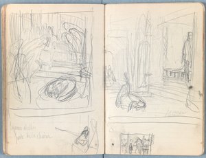 Stránky z alba Sketches for The Life of Our Lord Jesus Christ, pozdní 80. léta 19. století (grafit a praní na papíře) od James Jacques Joseph Tissot