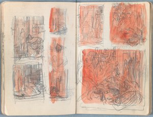 Stránky z alba Sketches for The Life of Our Lord Jesus Christ, pozdní 80. léta 19. století (grafit a praní na papíře) od James Jacques Joseph Tissot