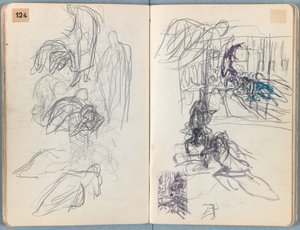 Stránky z alba Sketches for The Life of Our Lord Jesus Christ, pozdní 80. léta 19. století (grafit a praní na papíře) od James Jacques Joseph Tissot